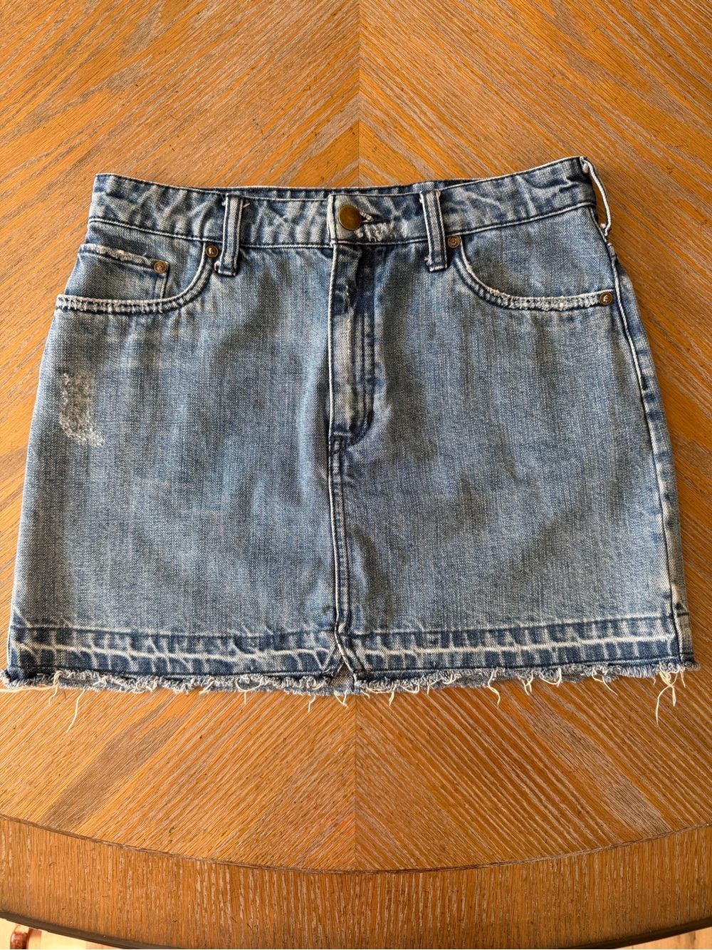 Free People Denim Mini Skirt 4 Distressed Raw Hem Faded Blue Y2K